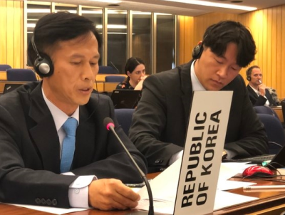 福島第一原発の汚染処理水排出問題で意見を述べる韓国代表