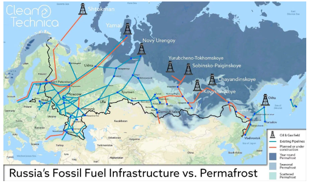永久凍土帯の上に展開されているロシアの石油・ガスネットワーク