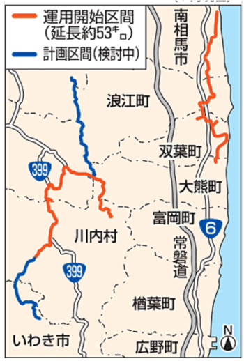 福島送電が設置する送電網（赤い線）