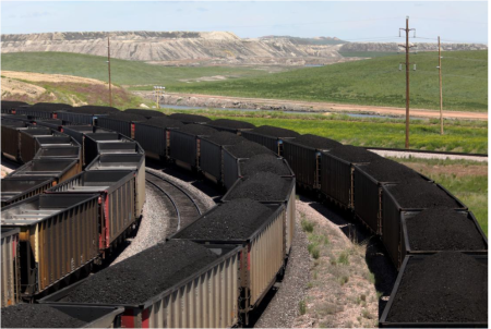 石炭産出国から鉄道で搬送される様子