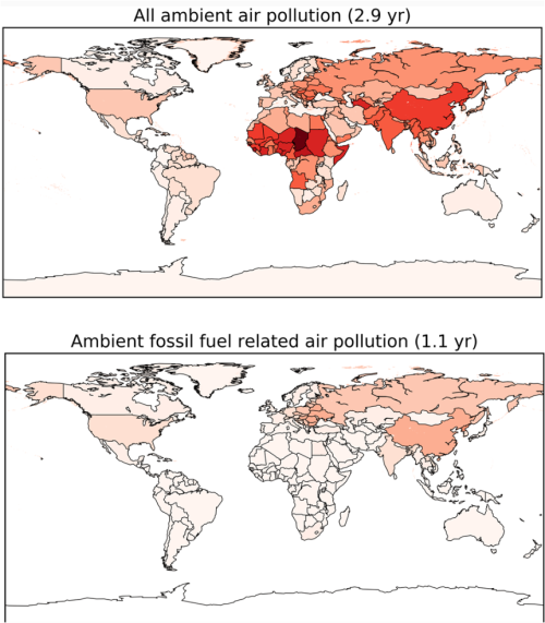 待機汚染による寿命損失の地域比較