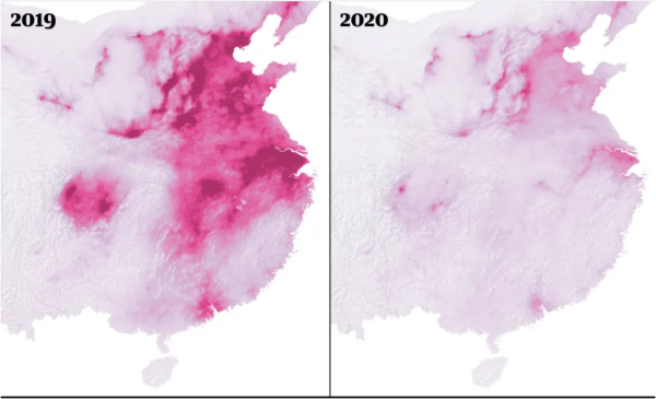CO2をはじめ大気汚染物質が急減した中国（ESAサテライトの画像）
