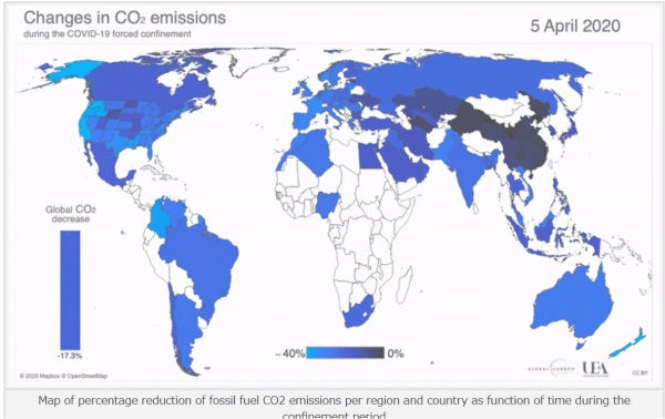 4月初めのグローバルなCO2排出量 