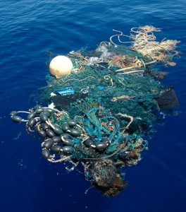 2009年9月4日。プラスチックやロープ、さまざまな海の生物が絡み合った“ゴーストネット（ghost net）”が海に浮かんでいる。テキサス州の2倍もの範囲にわたって無秩序なゴミの山が渦巻く海域、通称「太平洋ゴミベルト」で2009年8月に撮影された写真である。