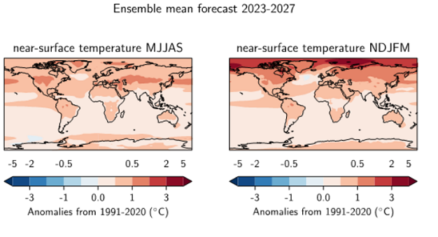 今後5年間の地球の表面気温の予測