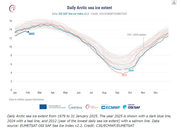 極地の海氷面積の推移（日ベース）