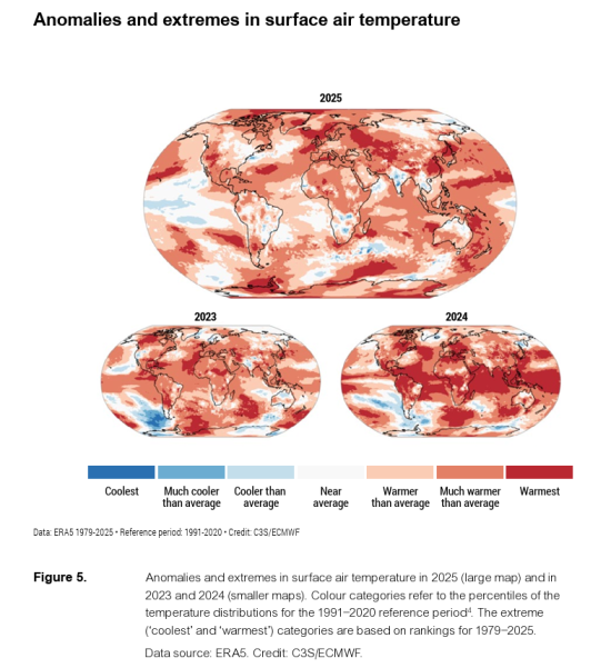 直近3カ年の地球全体の高温地域の展開度合い