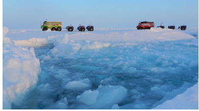 ロシアからカナダまで北極圏を横断中のロシアのチーム「Marine Live-Ice Automobile Expedition」（撮影日不明）。