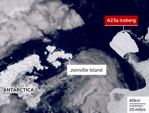 衛星画像で確認されたA23aの「行動」