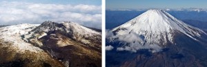 （左）韓国・済州島の漢拏山（右）日本の富士山