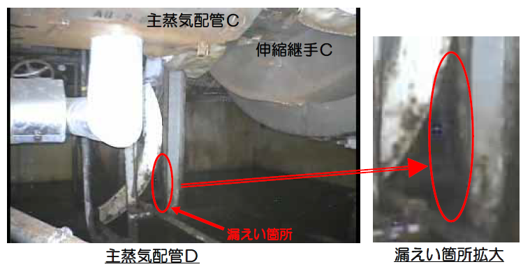 原子炉の配管から水の漏洩が確認