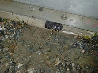 東京電力福島第１原発で、汚染水のタンク群を囲むせきから漏れた水＝２１日