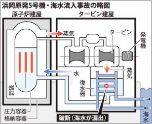 浜岡原発５号機・海水流入事故の略図