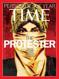 「抗議者」を「今年の人」に選んだ、１６日に店頭で発売される米誌タイムの表紙（タイム提供・共同）