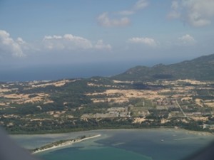 緑の中に砂地が広がる景観