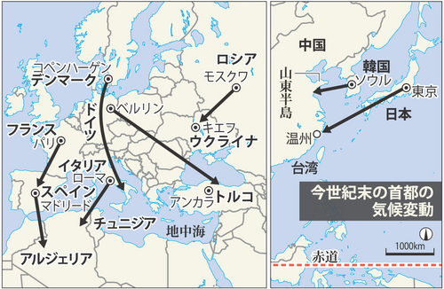 今世紀末の首都の気候変動