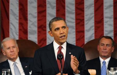 １月２４日、オバマ米大統領は一般教書演説で、シェールガスの開発を支持する一方、安全なエネルギー開発が重要だとの認識を示した。代表撮影（２０１２年　ロイター）