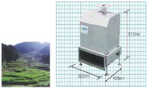 図１　棚田の様子（左）と小水力発電機。出典：愛知県