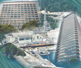 宮城県庁と東北電力を結ぶ再就職のパイプは、原発事故後も途切れなかった。左上から時計回りに県庁、東北電本店、女川原発のコラージュ